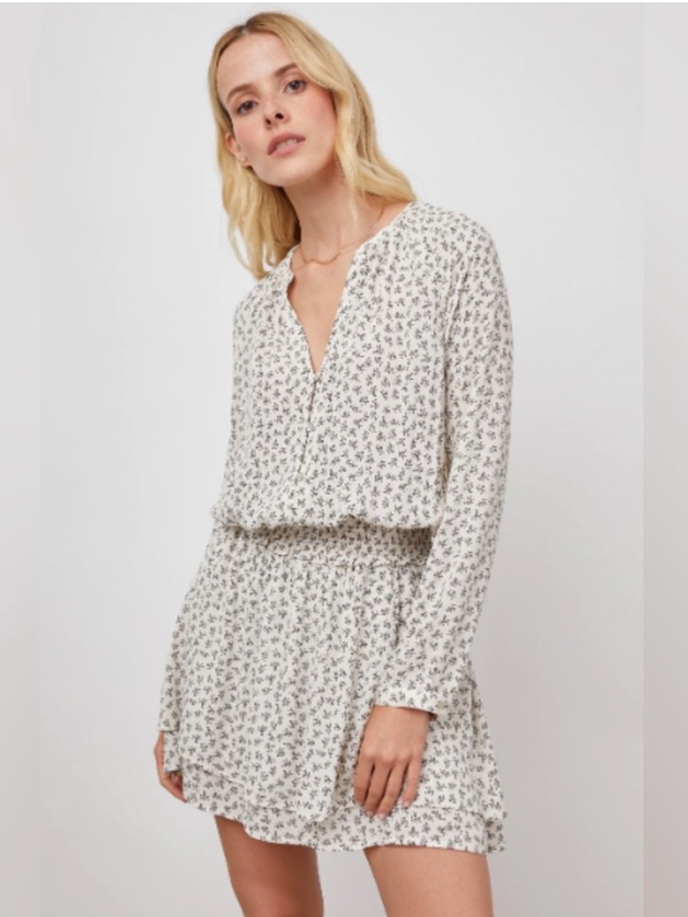 Rails Jasmine Mini Dress Petite Floral Smocked Waist Long Sleeve XS